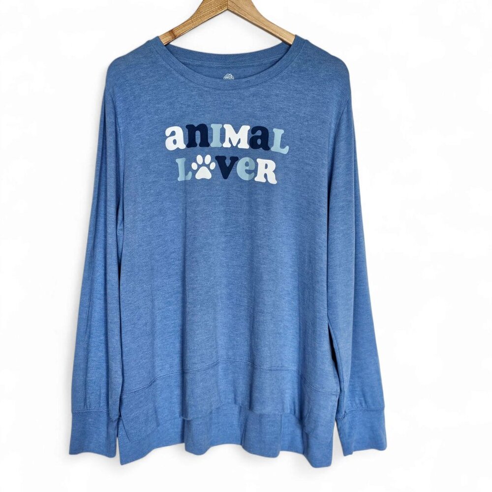 PositiviTees Animal Lover Long Sleeve Top Size XL Blue‎ White Dog Cat Pet Owner